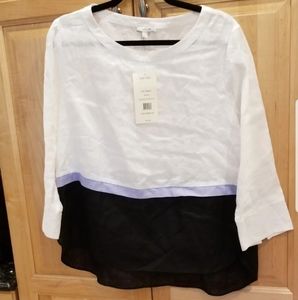 Tyler Boe White Black Linen Blouse SZ S NWT